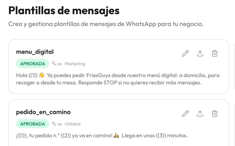 Plantillas de WhatsApp aprobadas por Meta, para escribir fuera de la ventana de 24 horas