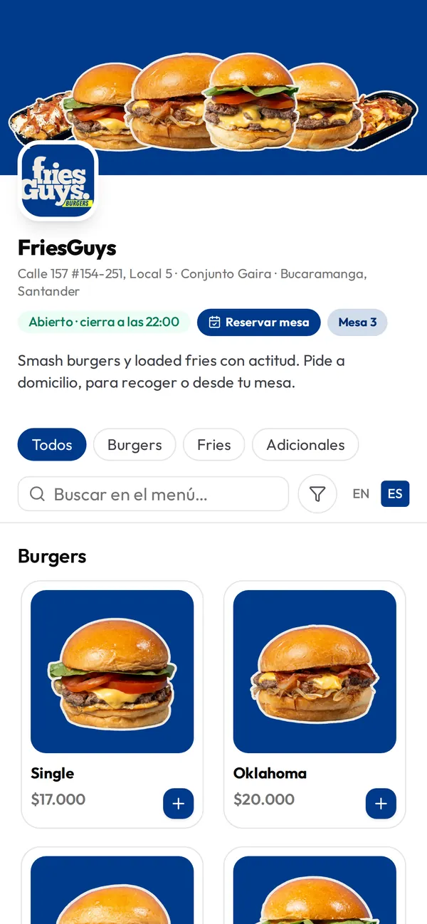 Carta digital publicada con su código QR, abierta en un celular